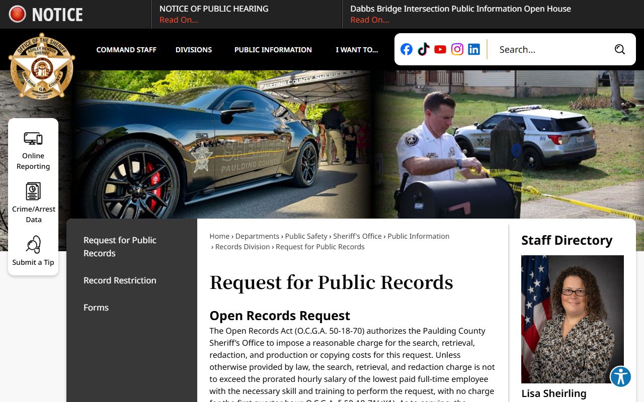 Paulding County arrest records sheriff public records request page