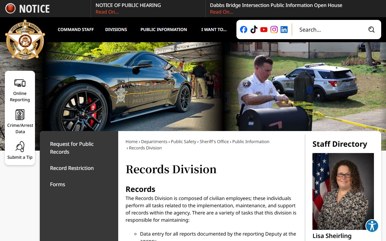 Paulding County arrest records Sheriff's Records Division page