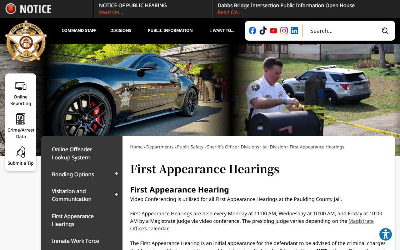 Paulding County court dockets first appearance hearing schedule