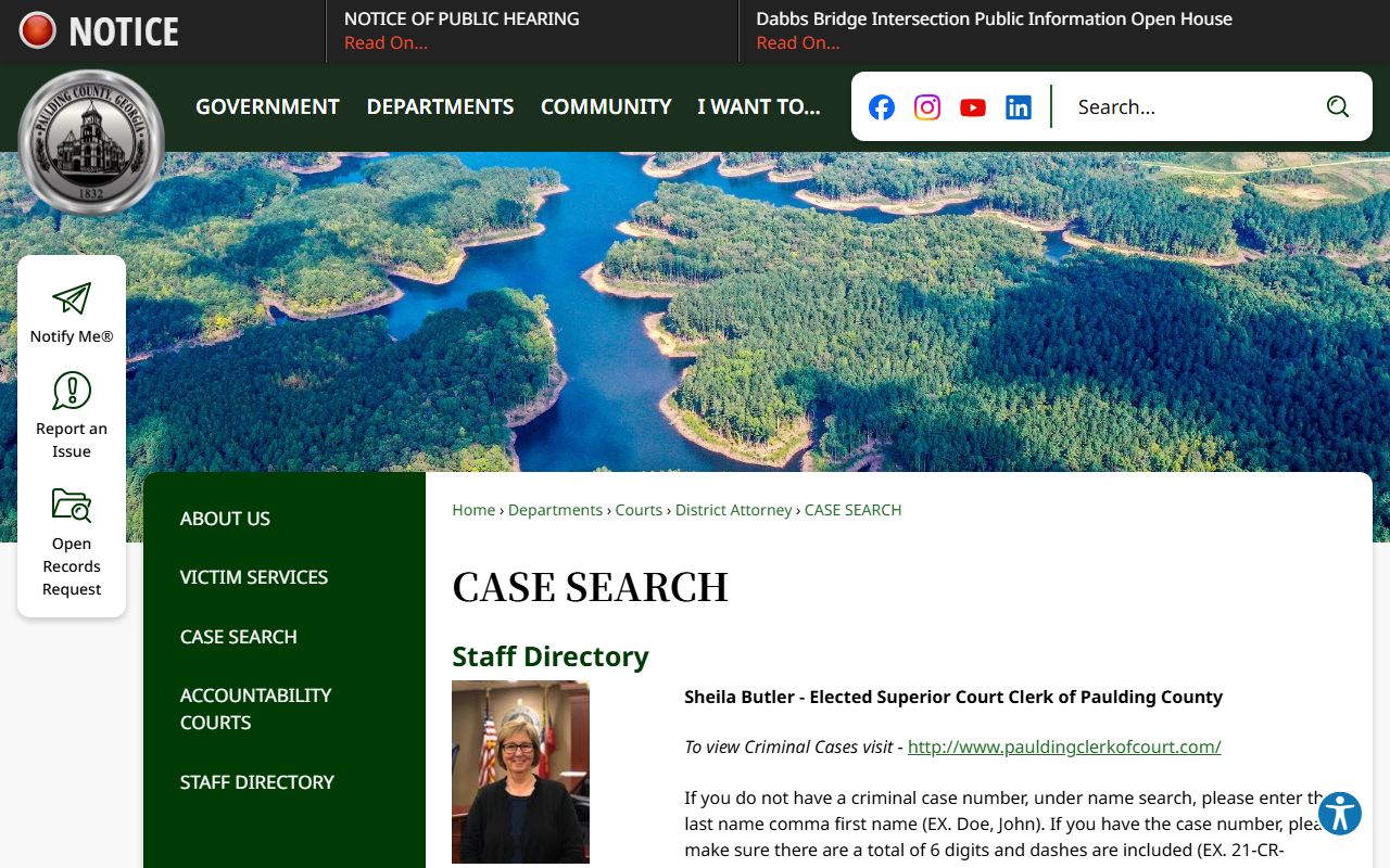 Paulding County court records case search instruction page