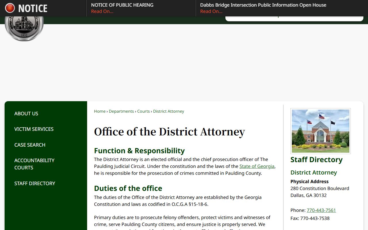Paulding County criminal court records District Attorney page