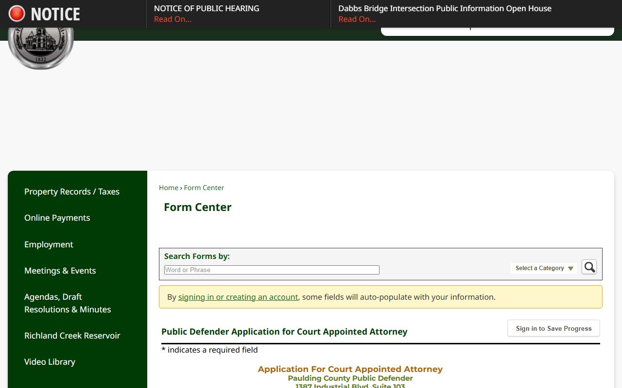 Paulding County criminal court records public defender application form