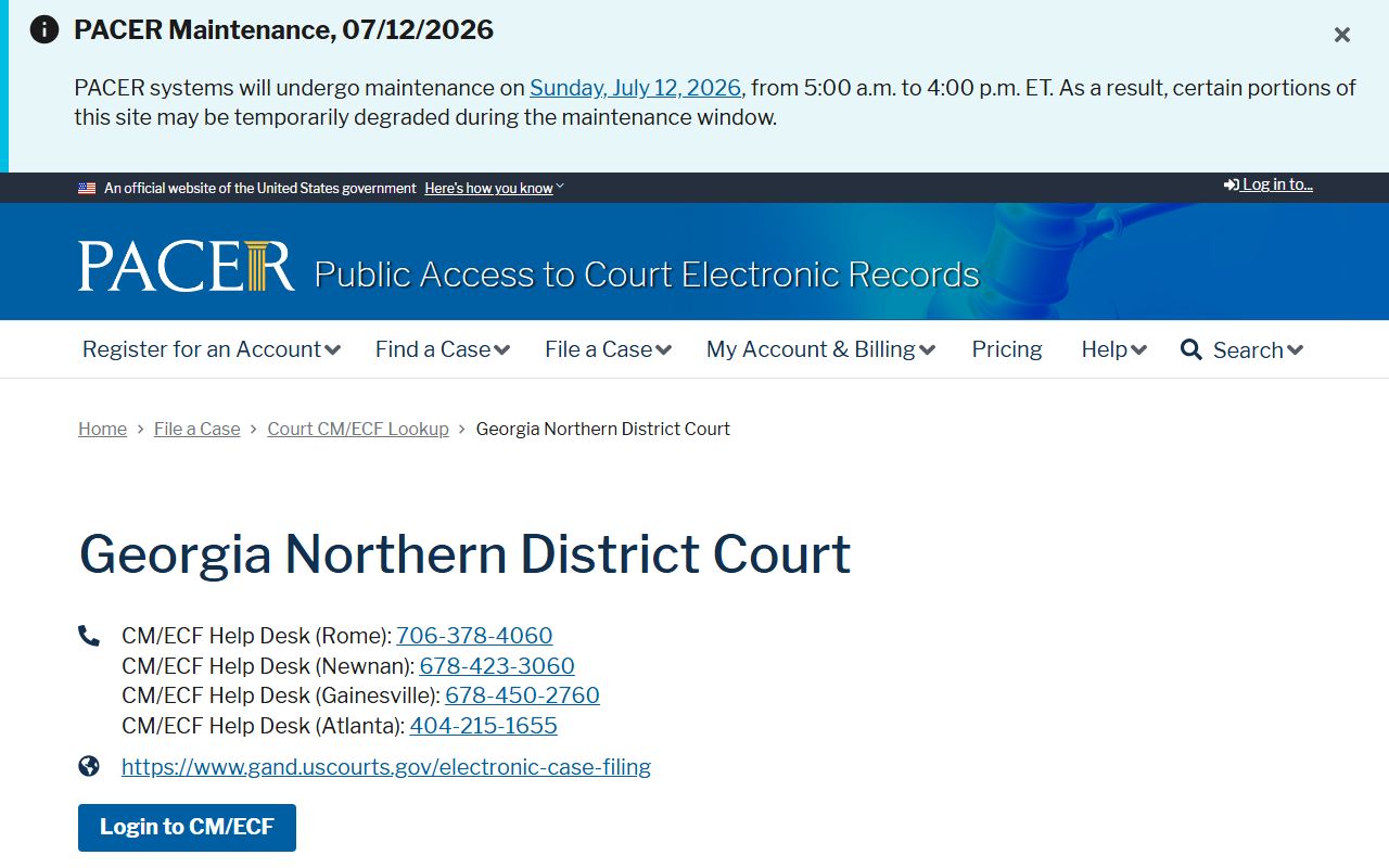 Federal CM ECF lookup contrast for Paulding County Superior Court records