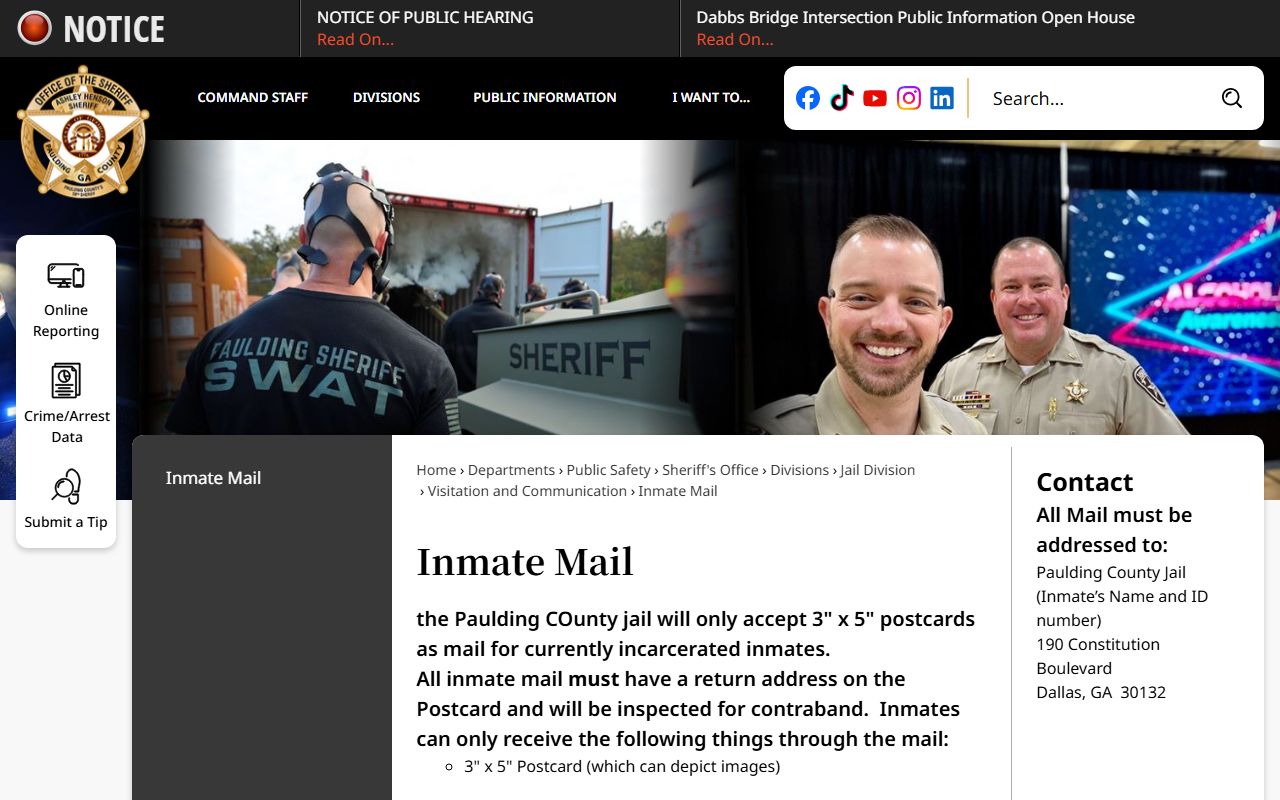 Paulding County inmate records mail rules