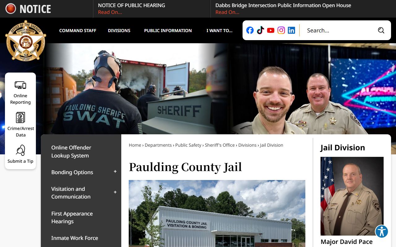 Paulding County inmate records Jail Division page