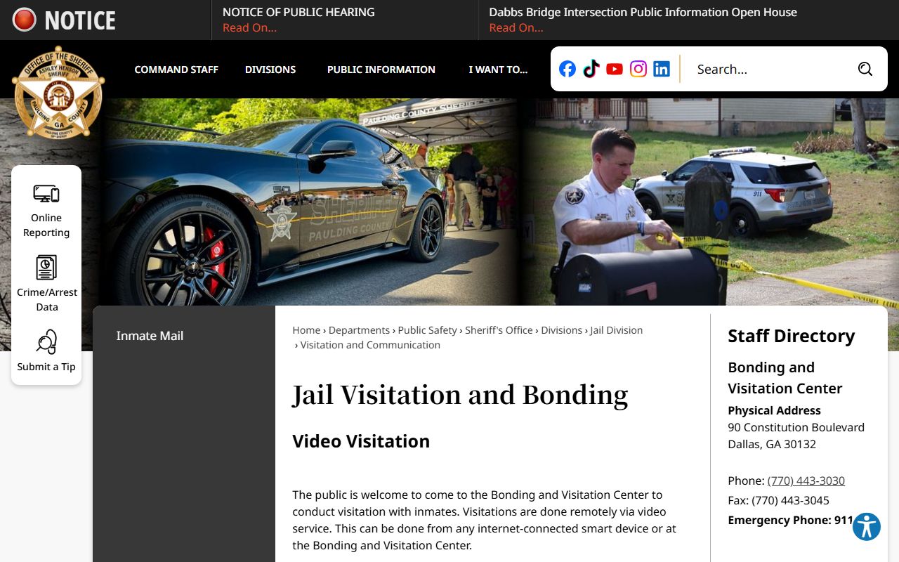 Paulding County inmate records video visitation rules