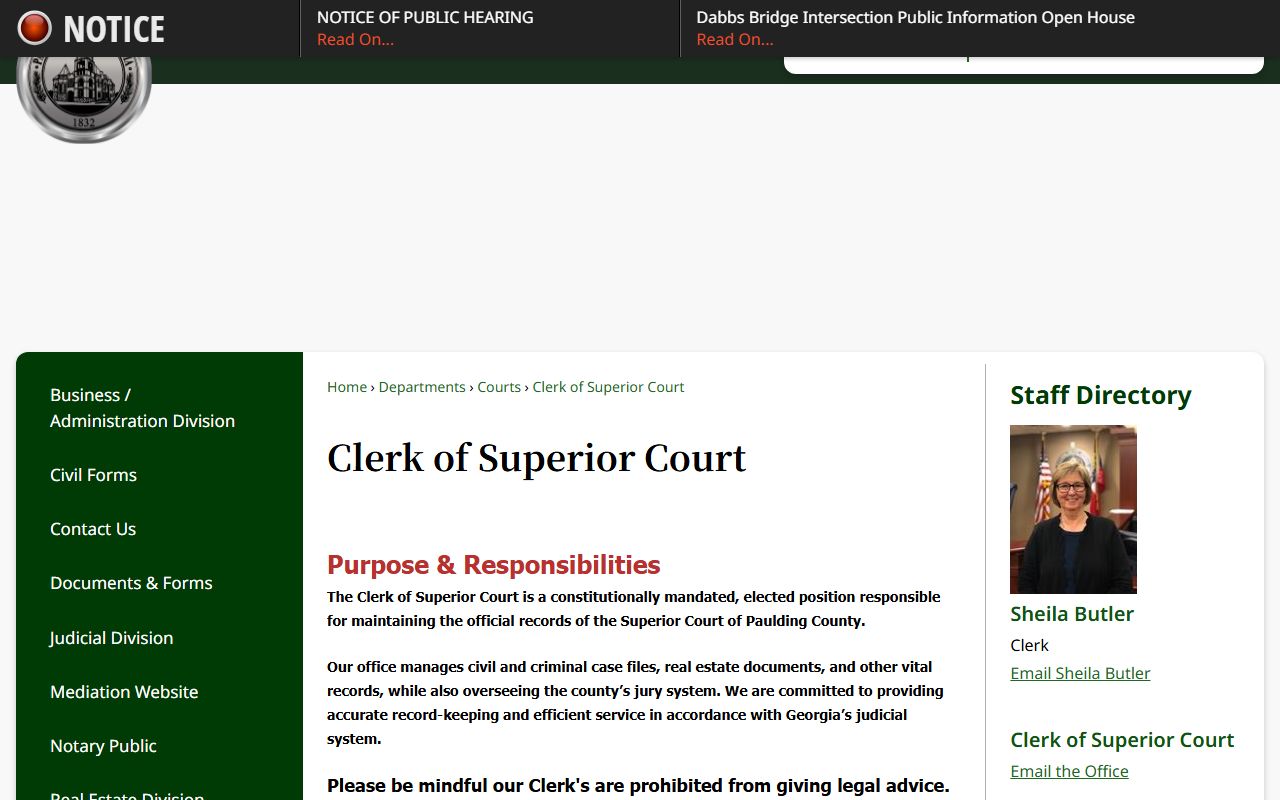 Paulding County divorce records Clerk of Superior Court