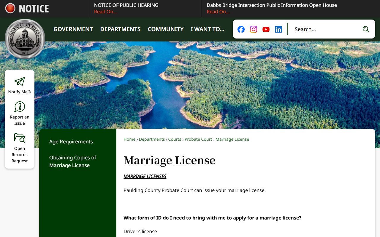 Paulding County marriage records license page